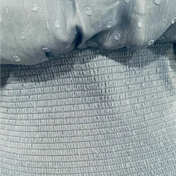 Aqua Ruffle Dress Smocked Short Sleeve Blue Swiss Dot Womens size Large - Picture 15 of 15